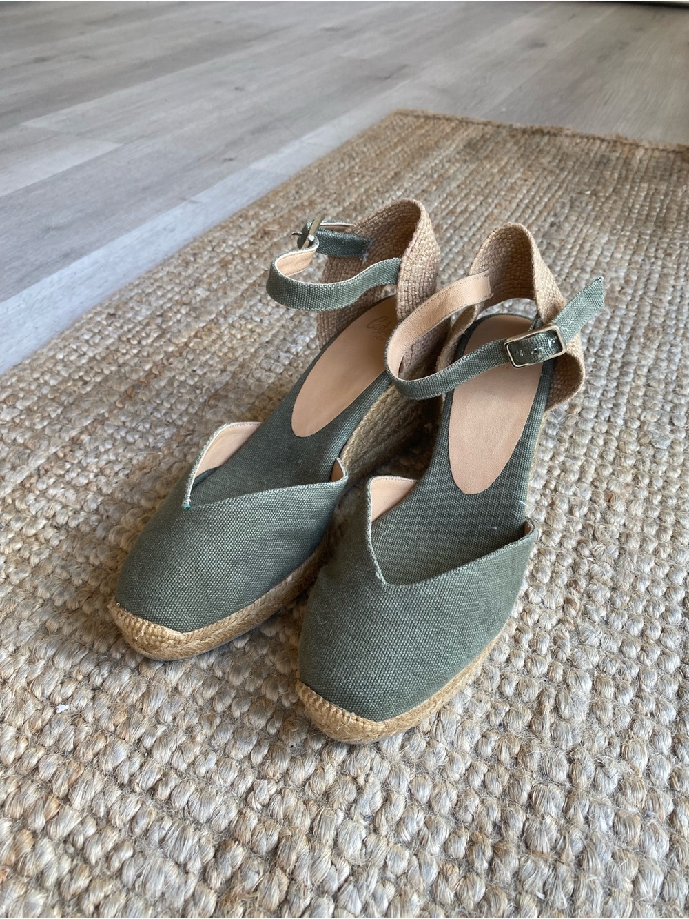 Castaner Olive Espadrille Wedge Sandals with Ankle Strap